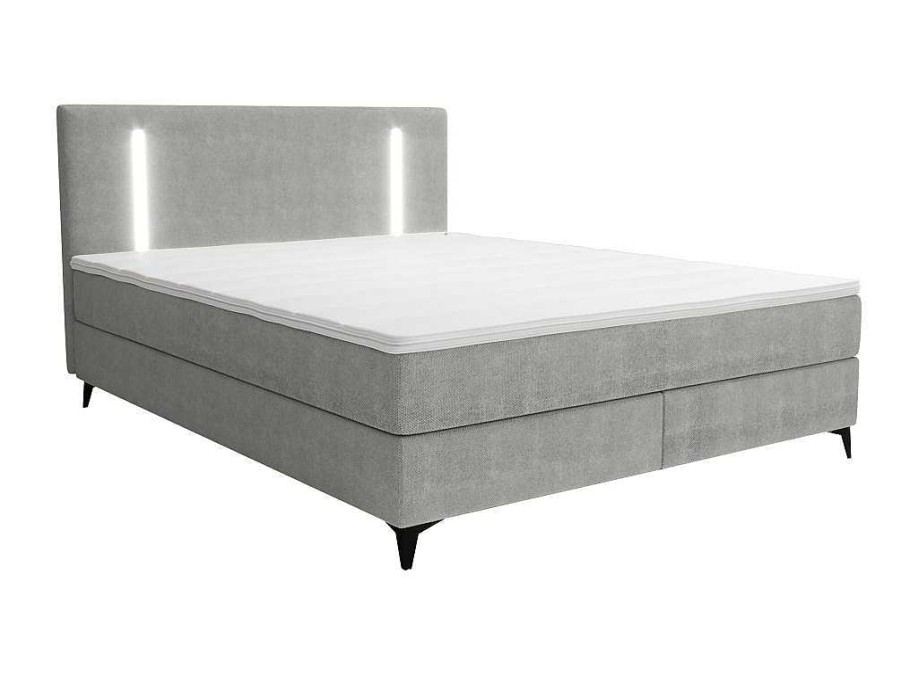 Ysmée Boxspringbed | Set Complete Boxspring Met Hoofdbord Met Ledverlichting + Bedbodem + Matras + Dekmatras - 160 X 200 Cm - Stof - Grijs - Ono Van Ysmee