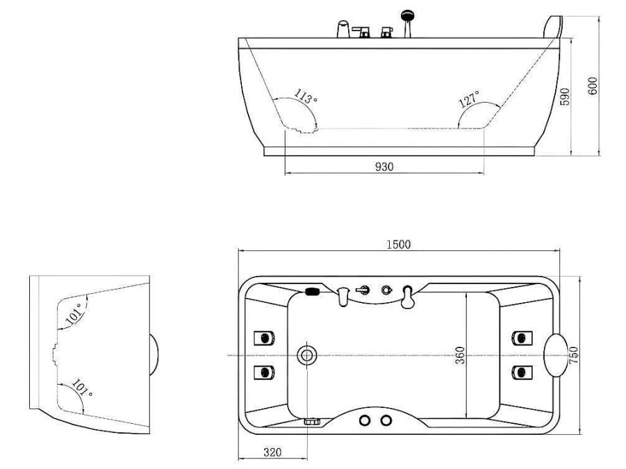 Shower & Design Massagebad | Massagebad Gavino - 1 Persoon - 75X150Xh65Cm - Linkse Hoek