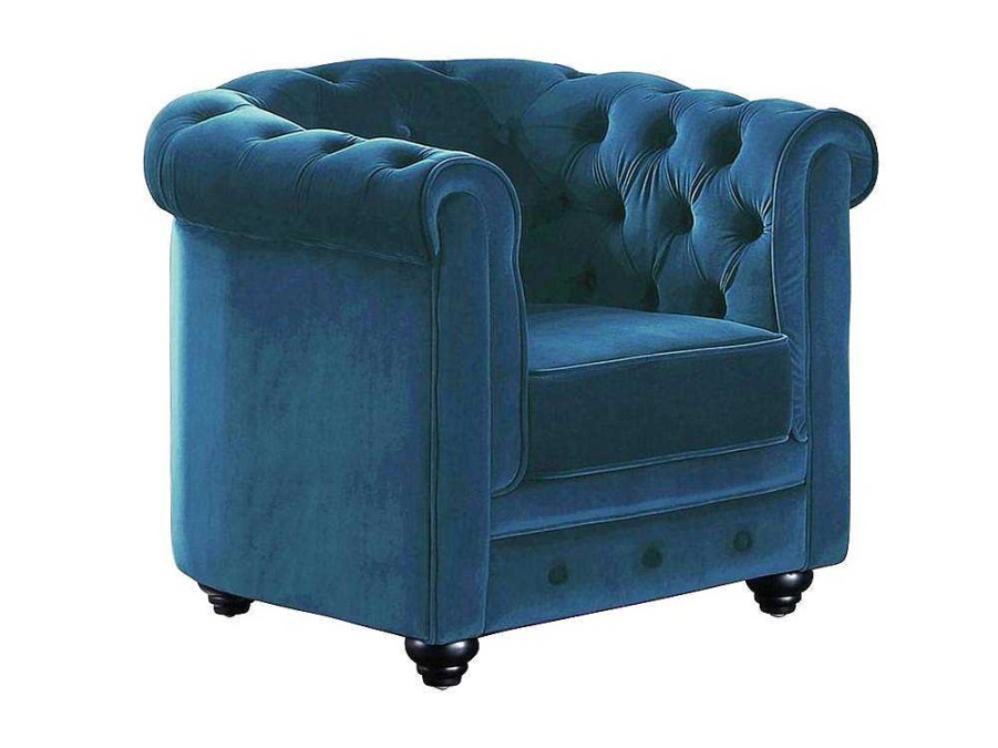 Vente-unique Fauteuil Stof | Fauteuil Chesterfield - Fluweel - Eend Blauw