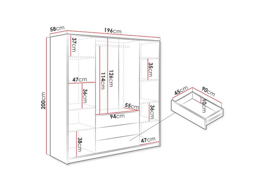 Vente-unique Kledingkast | Kast Met 4 Deuren En 3 Lades - L196 Cm - Zwart - Lizandro