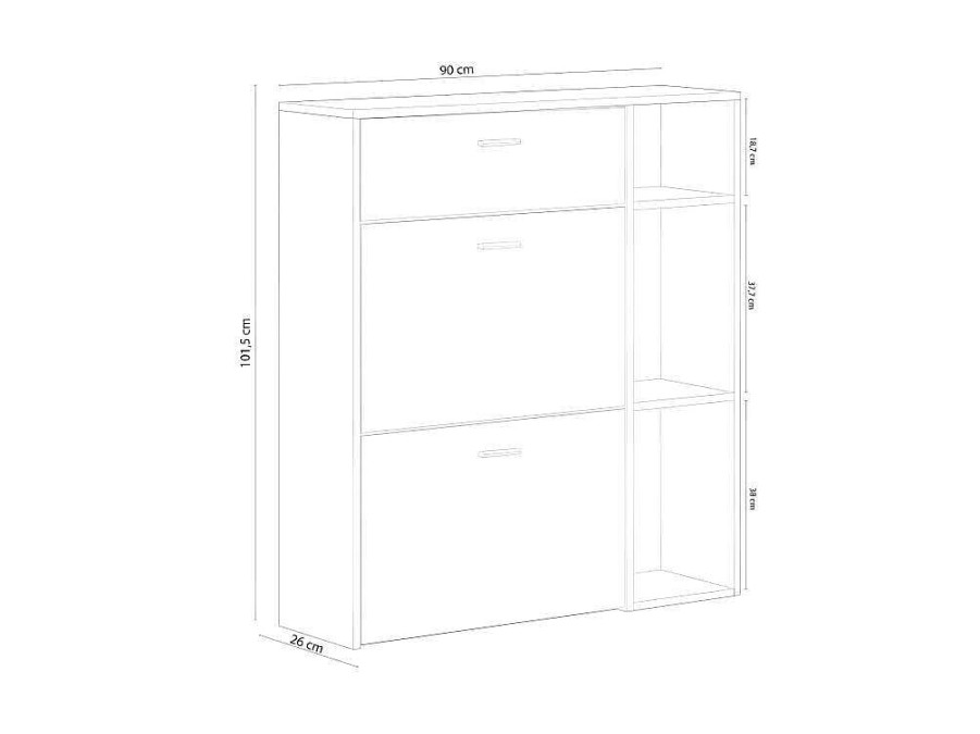 Skraut Home Schoenenkast | Zapatero Furniture, Windmodel, 90X26X101.5Cm, Tegroep Hall En Hall, Grijs En Eiken, Moderne Stijl