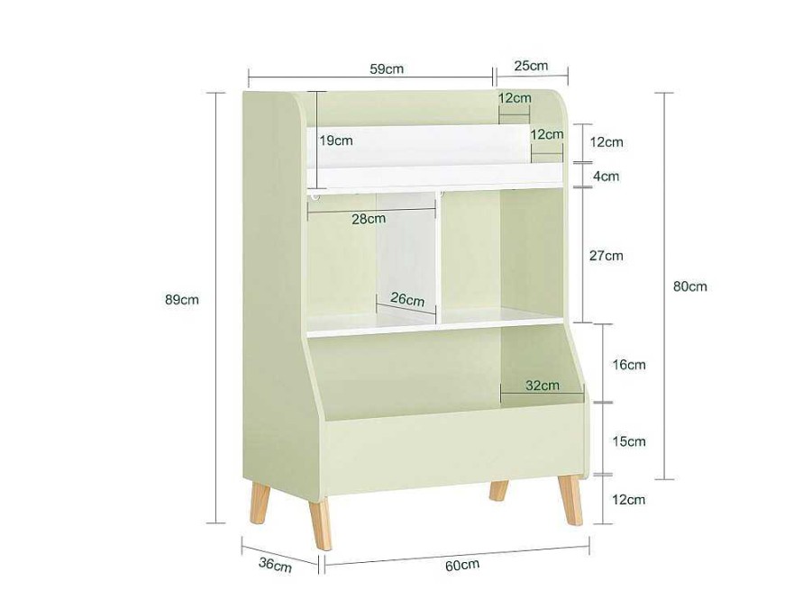 Sobuy Babymeubel | Sobuy Kinderspeelgoedopbergplank, Boekenplank, Opbergeenheid Voor Kinderkamer, Boekenkast Met 2 Planken En 3 Open Vakken, 60 X 36 X 89 Cm, Kmb90-Gr