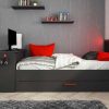 Vente-unique Bed Met Slaaplade | Uitschuifbed 90 X 200 En 90 X 190 Cm - Met Bureau - Ledverlichting - Antraciet En Rood + Matras + Bedbodem - Vouani