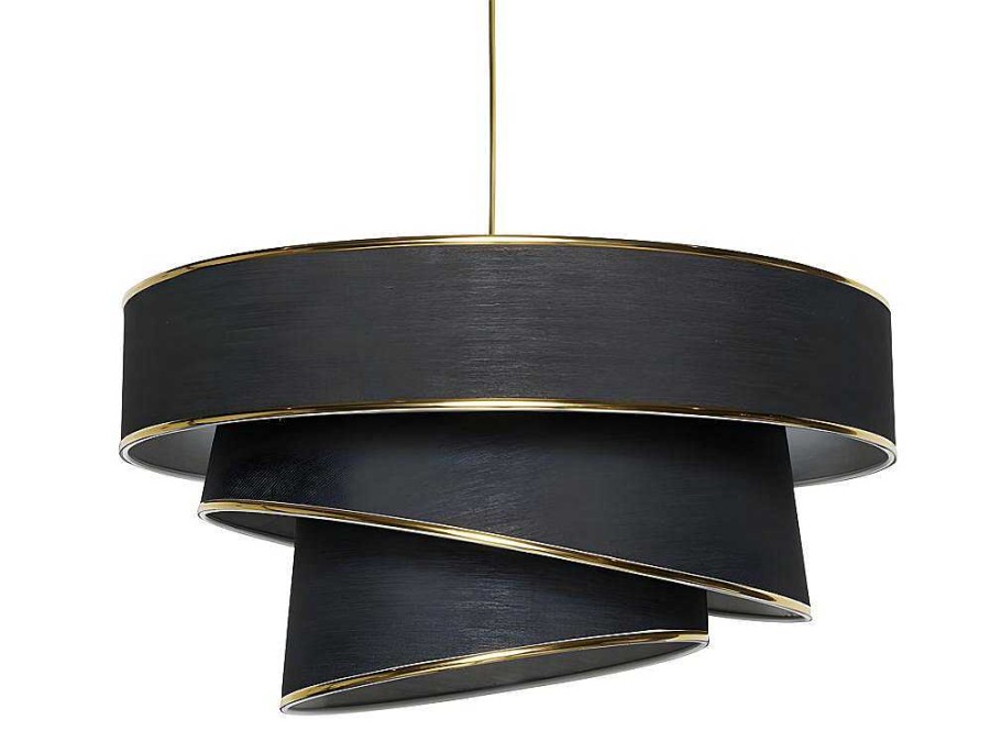 OZAIA Hanglamp | Hanglamp Van Stof En Metaal - D. 40 X H. 30 - 70 Cm - Zwart En Goudkleurig - Tairon