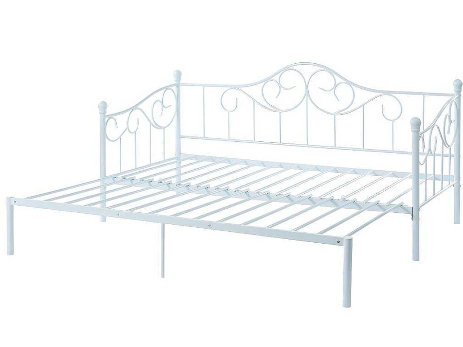 Vente-unique Bed Met Slaaplade | Onderuitschuifbed Sebille - Metaal - 90 X 200 Cm - Wit