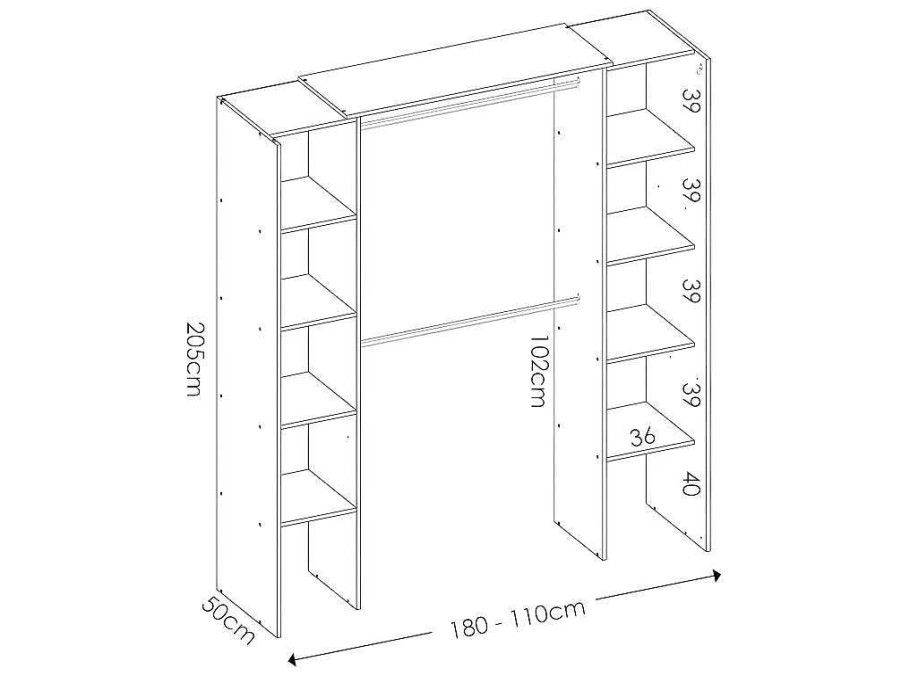 Vente-unique Kledingkast | Verstelbare Kledingkast Dorian - L164/234 Cm - Wit En Grijs