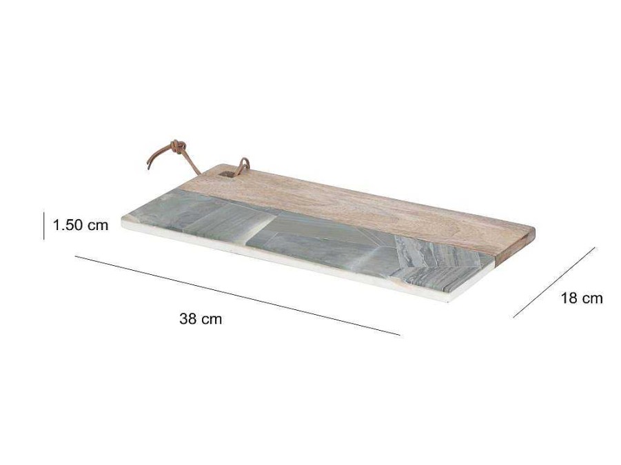 OZAIA Tafelservies | Snijplank Van 2 Materialen - Steen En Mangohout - L38 X D18 - Groen En Naturel - Utena