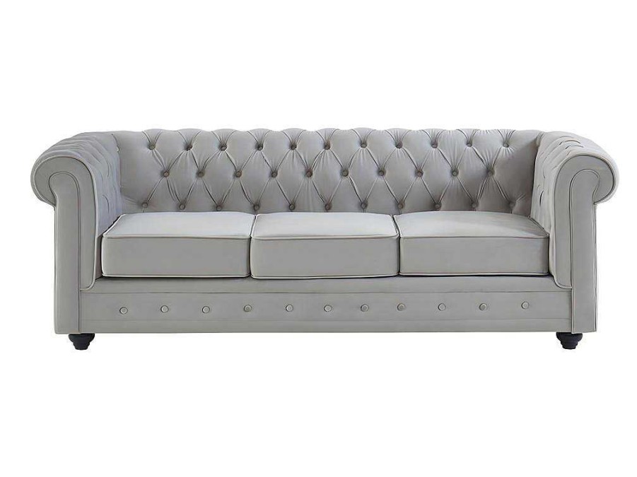 Vente-unique Bankstel 3+2 | Bankstel Chesterfield - Fluweel - Lichtgrijs