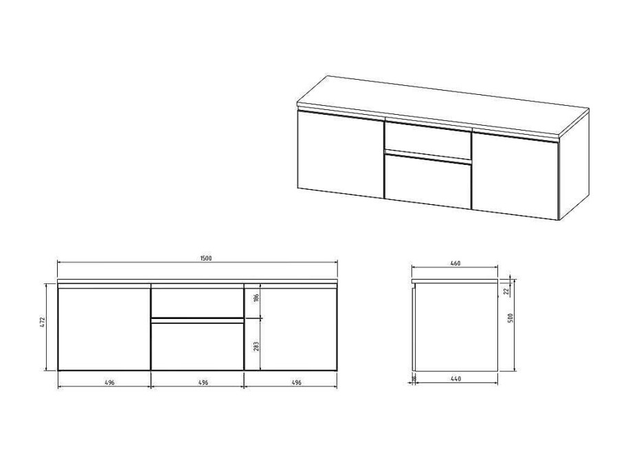 Vente-unique Wastafelmeubel | Hangmeubel Onder Wastafel - Grijs - 150 Cm - Jimena Ii