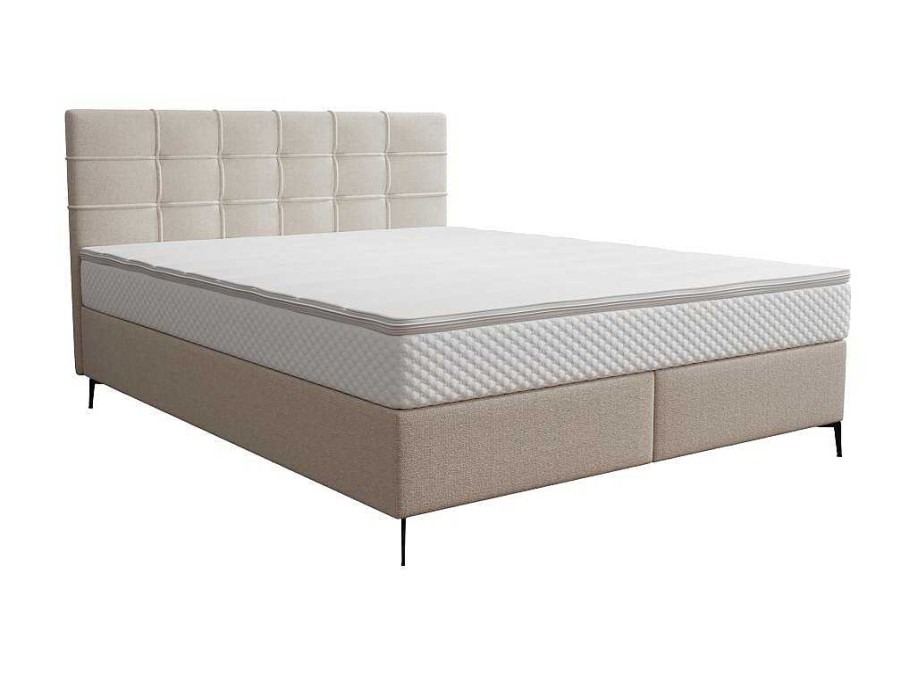 Ysmée Boxspringbed | Complete Set Met Boxspring En Gecapitonneerd Hoofdbord + Bedbodem + Matras + Topmatras - 180 X 200 Cm - Stof - Beige - Inao Van Ysmee