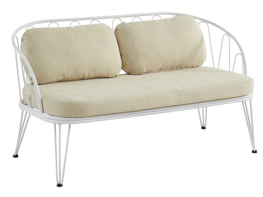 MYLIA Loungeset | Tuinzithoek Van Metaal: 1 Tweezitsbank, 2 Fauteuils En 1 Salontafel - Wit - Arlesan