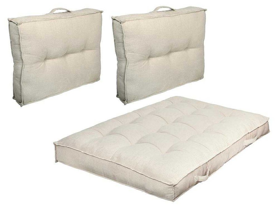 OZAIA Huistextiel | Set Van 1 Matras + 2 Palletkussens Van Ribfluweel - Beige - Baila