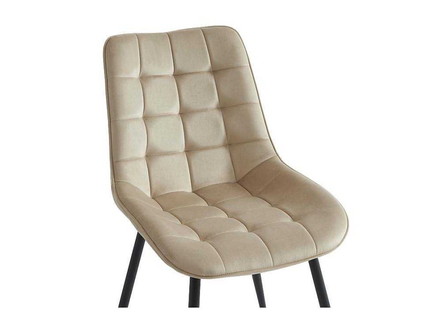 Vente-unique Stoel | Set Van 6 Gewatteerde Stoelen - Velours En Zwart Metaal - Beige - Ollua