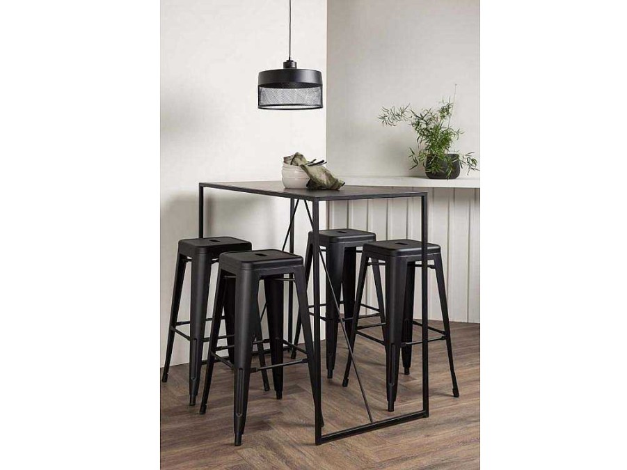 Vente-unique Barmeubel | Brea Barmeubelset Bartafel Zwart En 4 Tempe Barstoelen Zwart.