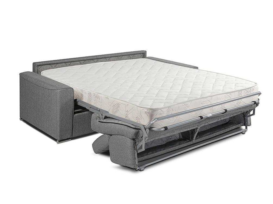 Vente-unique Slaapbank Met Matras | Vierzits Express Bedbank Vizir Van Stof - Grijs - Slaapafmeting 160 Cm - Matras 18 Cm