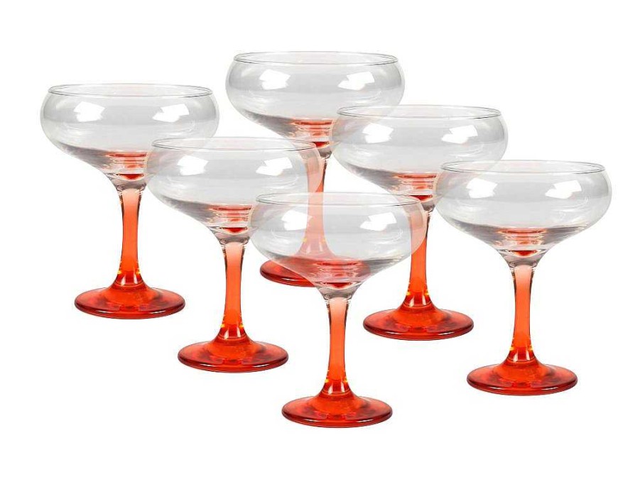 OZAIA Tafelservies | Set Van 6 Oranje Cocktailglazen Op Voet 32 Cl - D. 6.5 X H. 20 Cm - Coraly