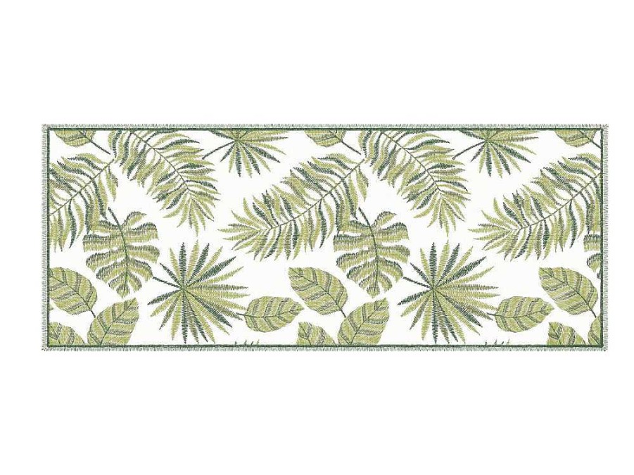 OZAIA Gangtapijt | Gangtapijt Van Vinyl Met Tropisch Motief - 66 X 160 Cm - Groen En Wit - Tropicala