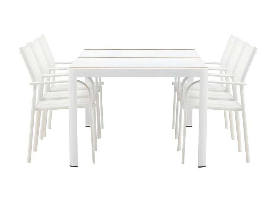 Vente-unique Loungeset | Togo Tuinmeubelset Tafel 100X200Cm Wit, 6 Stoelen Santorini Wit.