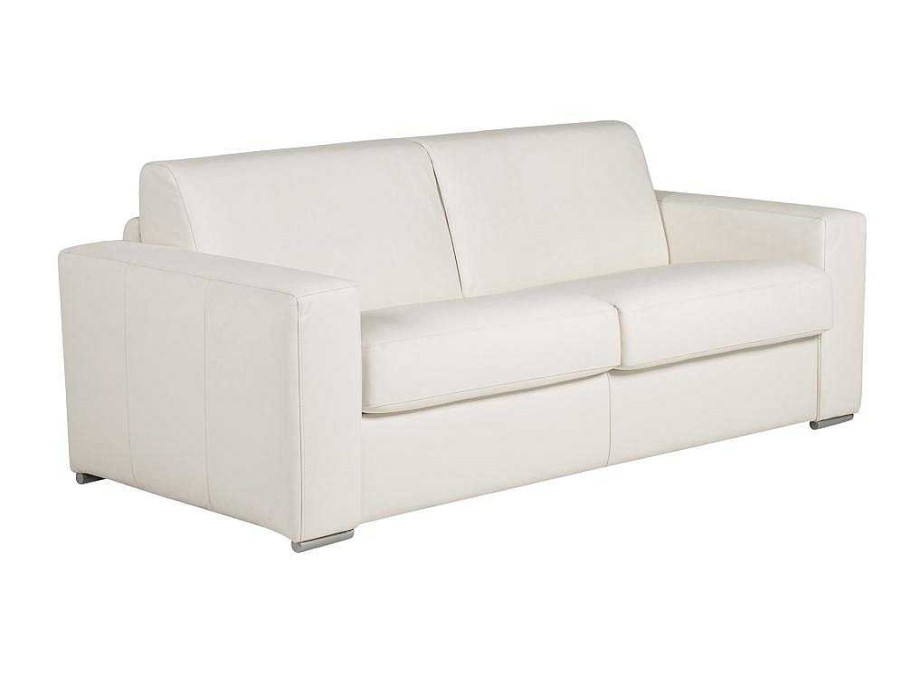 LINEA SOFA Zitbank | Express-Driezitsslaapbank Van 100% Wit Buffelleer, Matras 22 Cm Delectea Ii