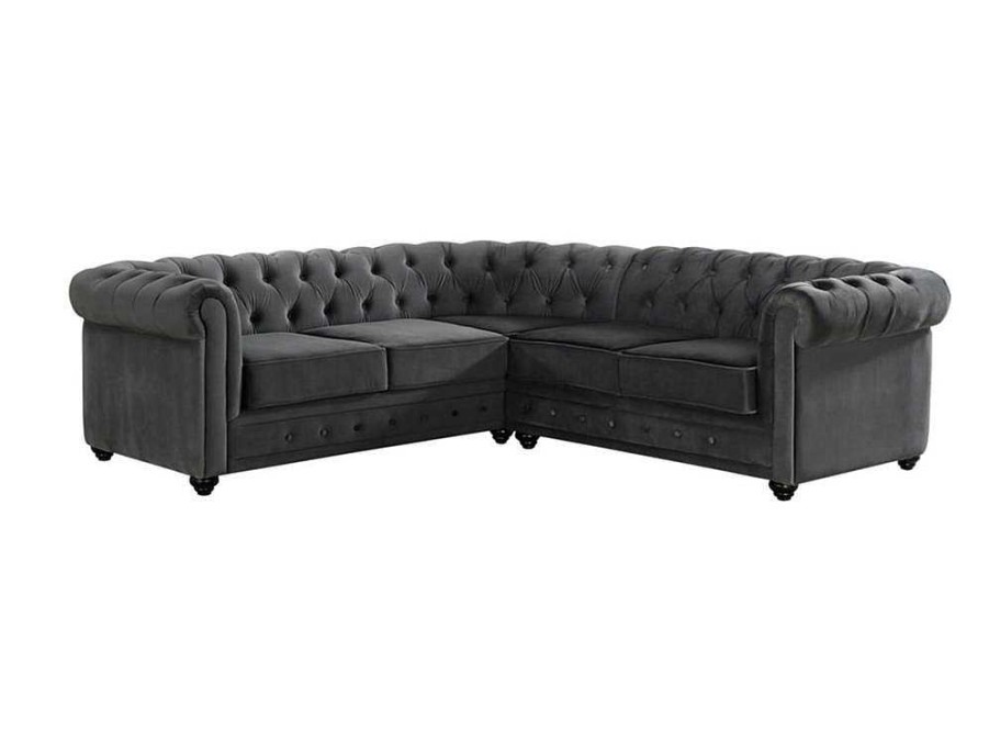 Vente-unique Chesterfield Zitbank | Hoekbank Van Fluweel Chesterfield - Antraciet