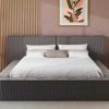 PASCAL MORABITO Fluwelen Bed | Bed Met Opbergruimte 180 X 200 Cm - Ribfluweel - Taupe + Matras - Timano