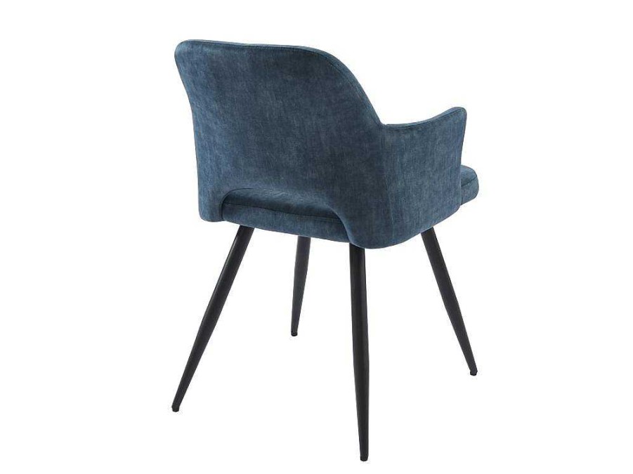 Vente-unique Stoel | Set Van 2 Stoelen Met Armleuningen Van Stof En Zwart Metaal - Blauw - Kadija