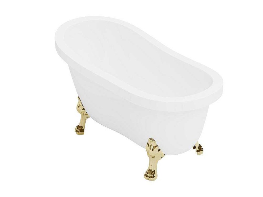 Shower & Design Vrijstaand Bad Op Pootjes | Vrijstaand Retrobad Met Gouden Leeuwenpoten - 200 L - 145 X 74 X 77 Cm - Wit - Nisos Ii