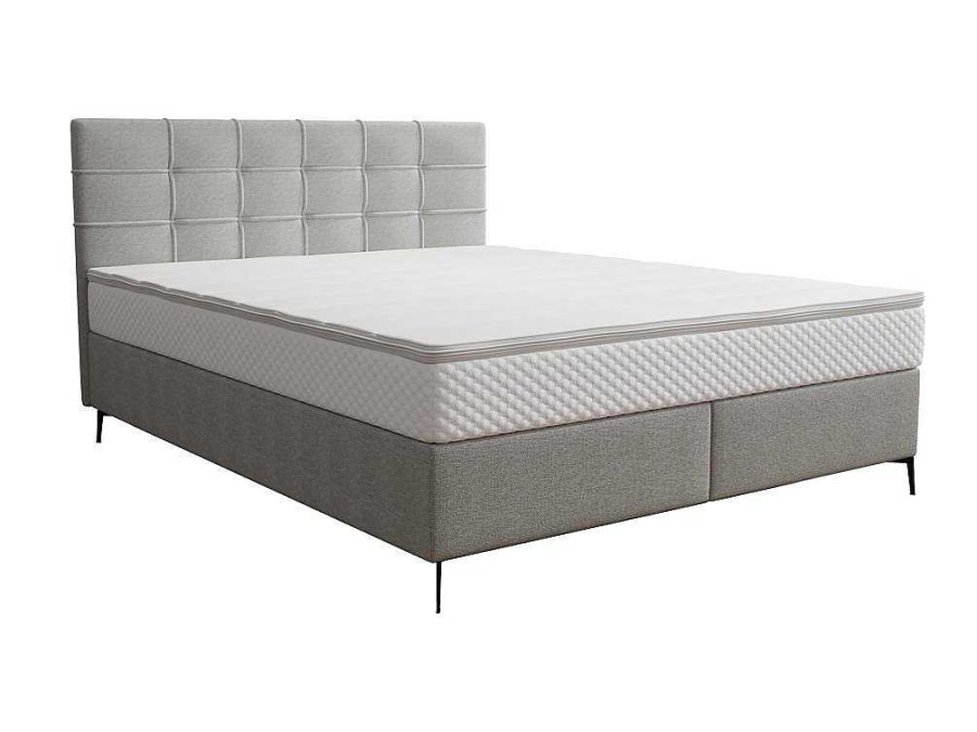 Ysmée Boxspringbed | Complete Set Met Boxspring En Gecapitonneerd Hoofdbord + Bedbodem + Matras + Topmatras - 180 X 200 Cm - Stof - Lichtgrijs - Inao Van Ysmee