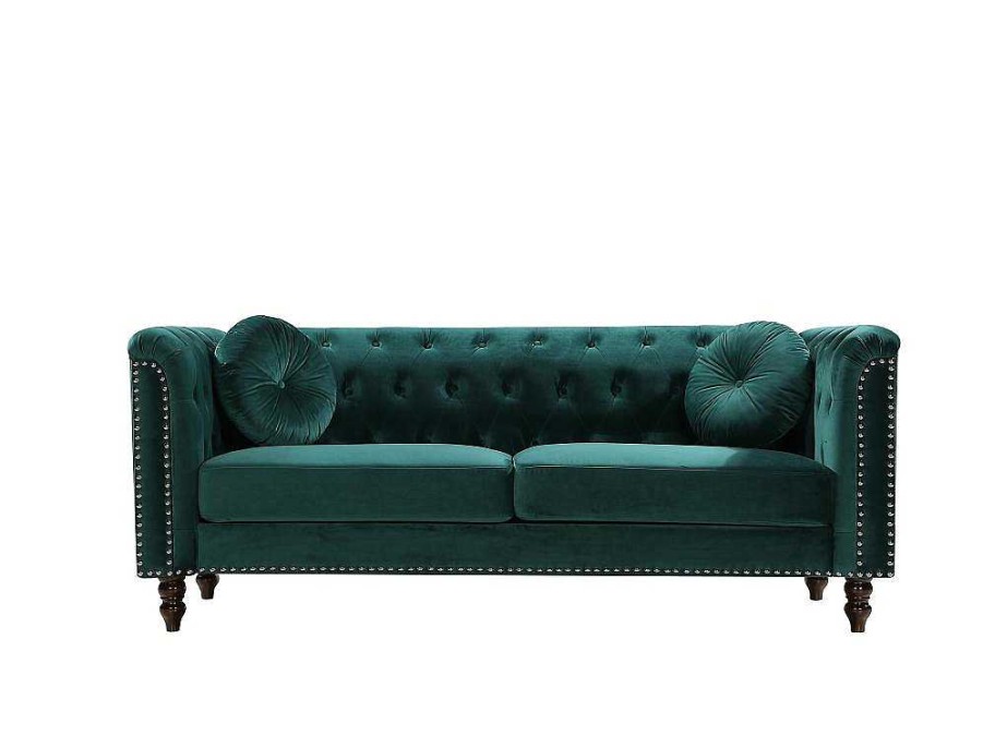 Vente-unique Chesterfield Zitbank | Driezitsbank In Smaragdgroene Fluweel Turner