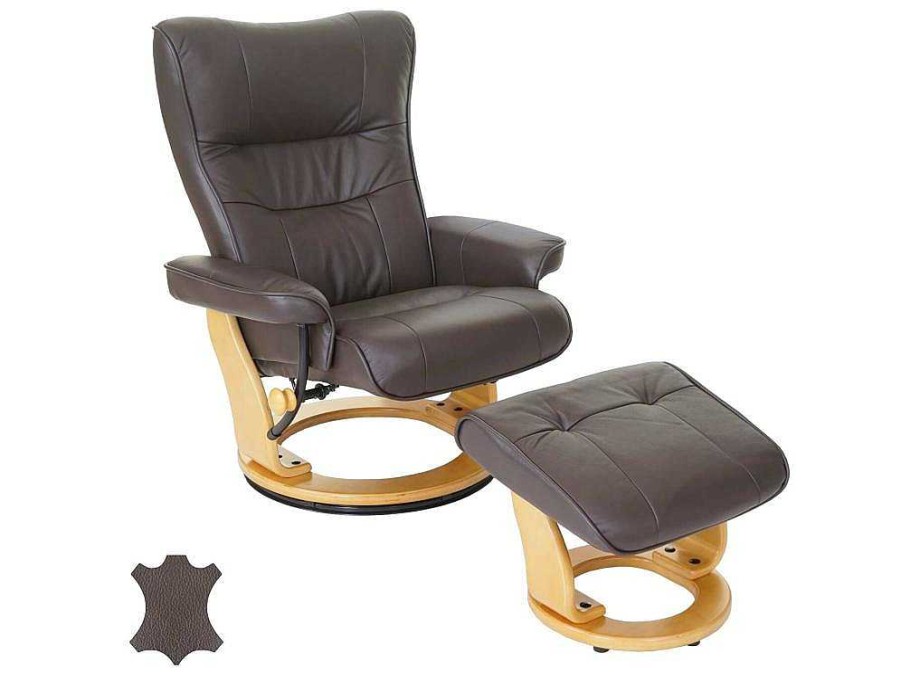 Vente-unique Fauteuil Leer | Edmonton Fauteuil Met Kruk, Bruin, Naturel Bruin