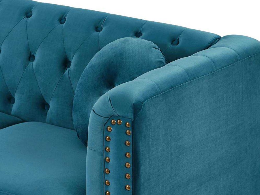 Vente-unique Chesterfield Zitbank | Omkeerbare Hoekbank Van Blauwgroen Velours Turner