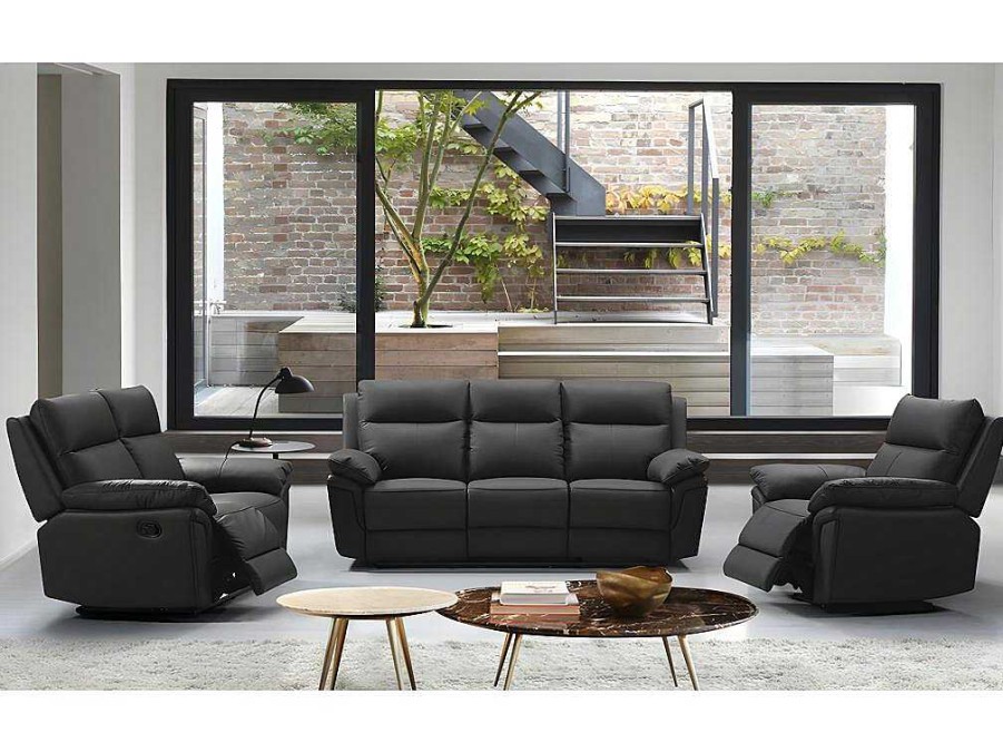 Vente-unique Set Zitbank + Fauteuil | 3+2 Zits Relaxbank En -Fauteuil Van Buffelleer Pakita - Zwart