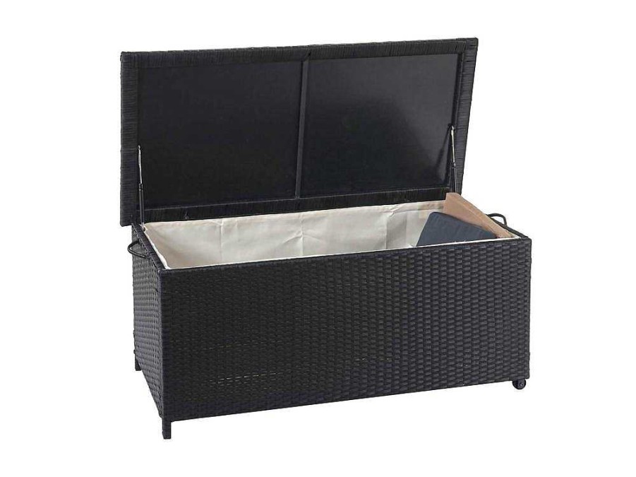 Vente-unique Tuinopslag | Kussenbox Van Polyrattan Mcw-D88 Iii, Premium Zwart, 51X100X50Cm 170L