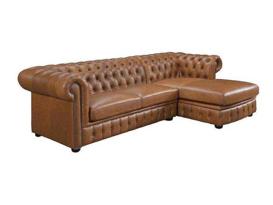 LINEA SOFA Chesterfield Zitbank | Hoekbank Chesterfield Brenton 100% Buffelleer - Hoek Rechts - Vintage Caramel