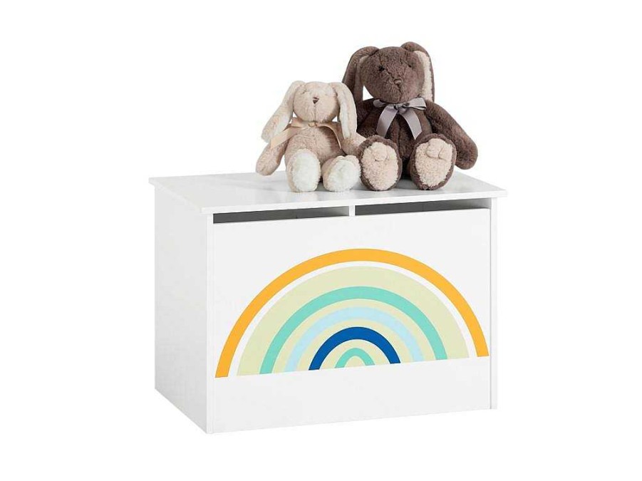 Sobuy Babymeubel | Sobuy Kmb70-W Speelgoedkist Voor Kinderen, Speelgoed Opbergdoos, Opbergkist Met Scharnierend Deksel, Regenboogdesign, Kinderboekenplank