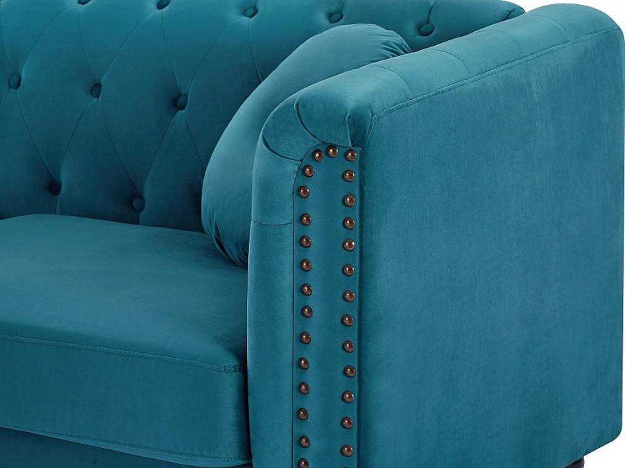 Vente-unique Chesterfield Zitbank | Driezitsbank Van Blauwgroen Velours Turner