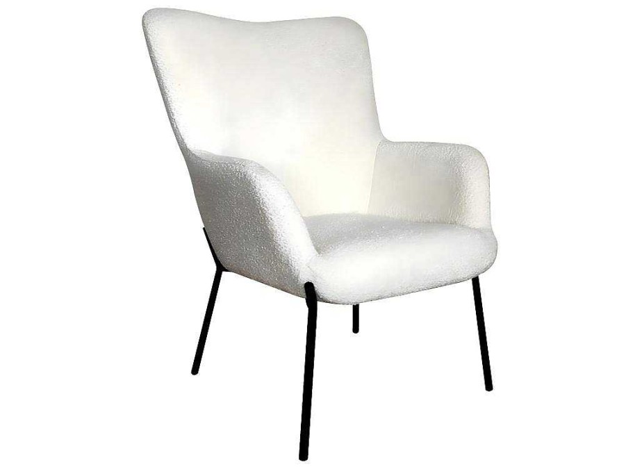 Vente-unique Fauteuil Met Holle Rugleuning | Glasgow Fauteuil Boucle Wit.