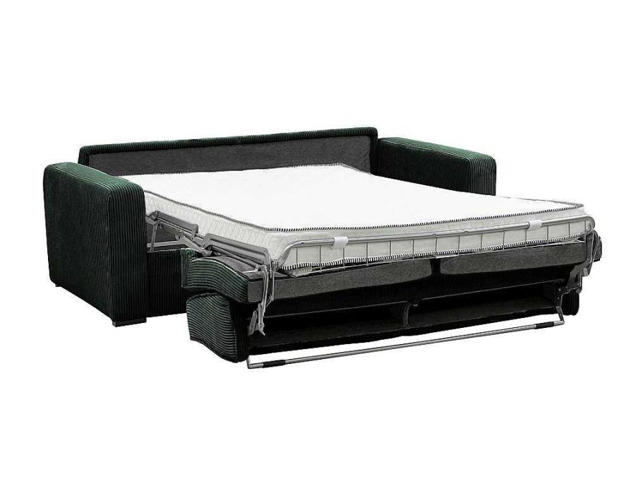 Vente-unique Slaapbank Met Matras | Express-Vierzitsslaapbank Van Groen Ribfluweel - Bed 160 Cm - Matras 18 Cm - Mondovi