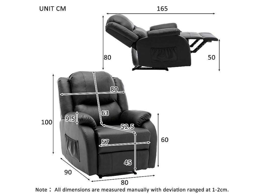 Vente-unique Fauteuil Kunstleer | Liggende Relaxfauteuil Met Verstelbare Handvoetsteun, Bekleding Van Zwart Kunstleer