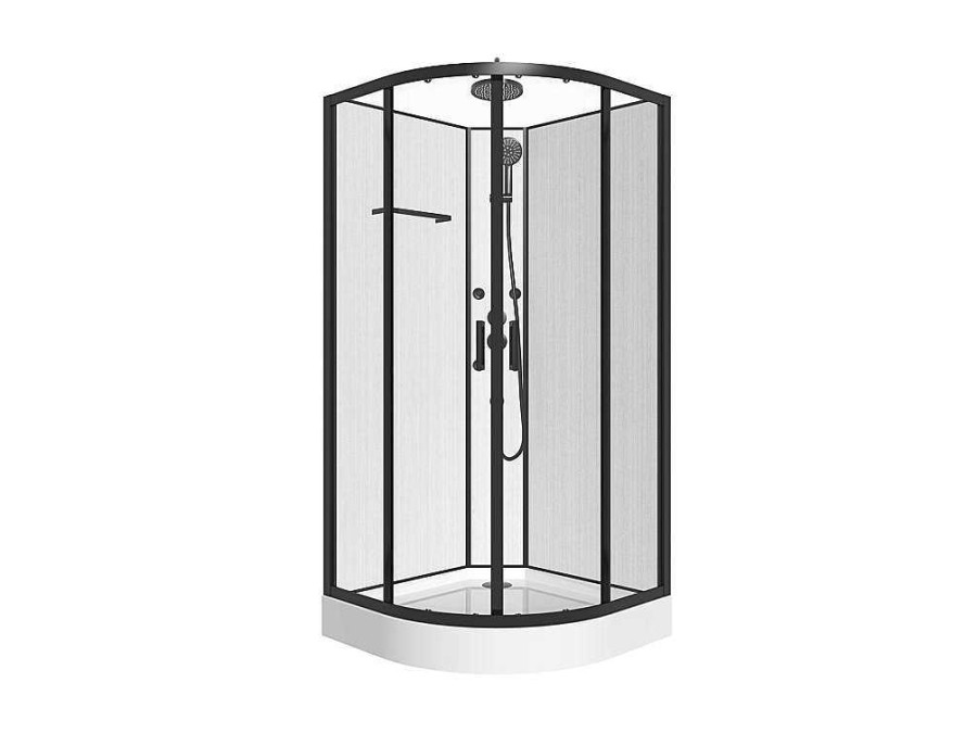 Shower & Design Douchecabine | Douchecabine Met Massagefunctie Van Bamboevezel - Mat Zwart - L80 X B80 X H225 Cm - Zalifa