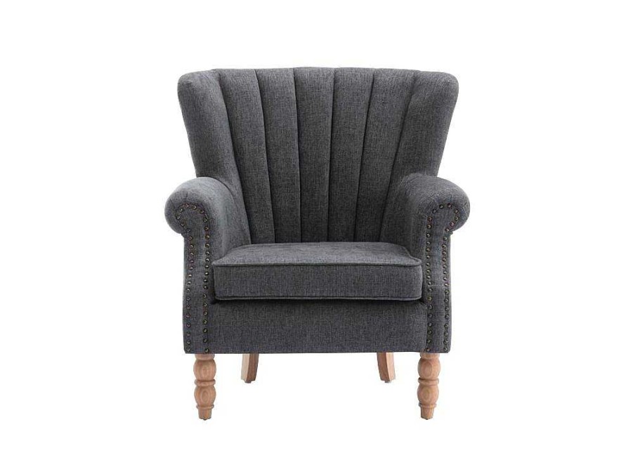 Vente-unique Fauteuil Stof | Fauteuil Van Antracietkleurige Stof Met Klinknagels Batoumi