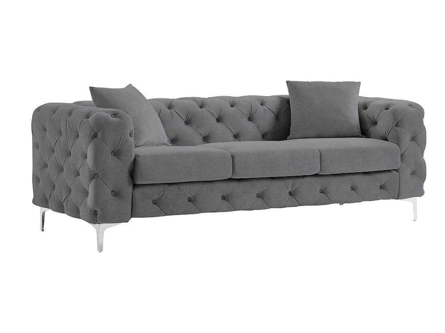 Vente-unique Chesterfield Zitbank | Driezits-Chesterfield-Bank Van Antracietgrijs Velours Edwina