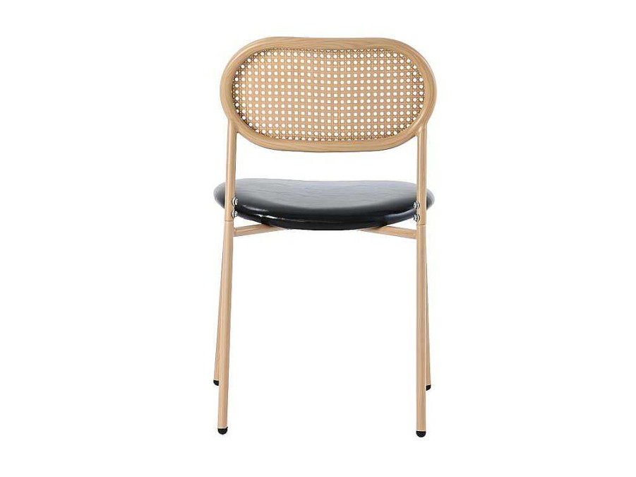 ModernLuxe Stoel | Set Van 4 Kunstleer En Rotan Stoelen - Metalen Poten - Zwart