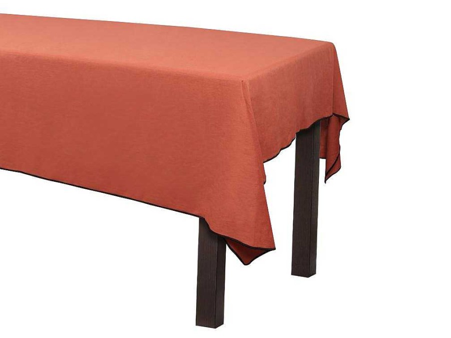 OZAIA Textiel Voor Eettafel | Set Van Tafellaken + 4 Servetten Van Linnen En Katoen - Zwarte Rand - Terracotta - 170 X 300 Cm - Borina