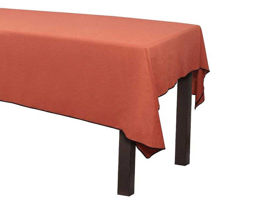 OZAIA Textiel Voor Eettafel | Tafellaken Van Katoen En Linnen Met Zwarte Rand - 170 X 300 Cm - Terracotta - Borina