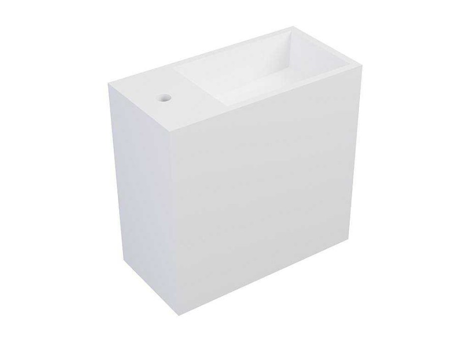 Shower & Design Muurkast Badkamer | Witte Hangende Wastafel Van Solid Surface Met Nis - Kraan Links - 40 Cm - Pumori