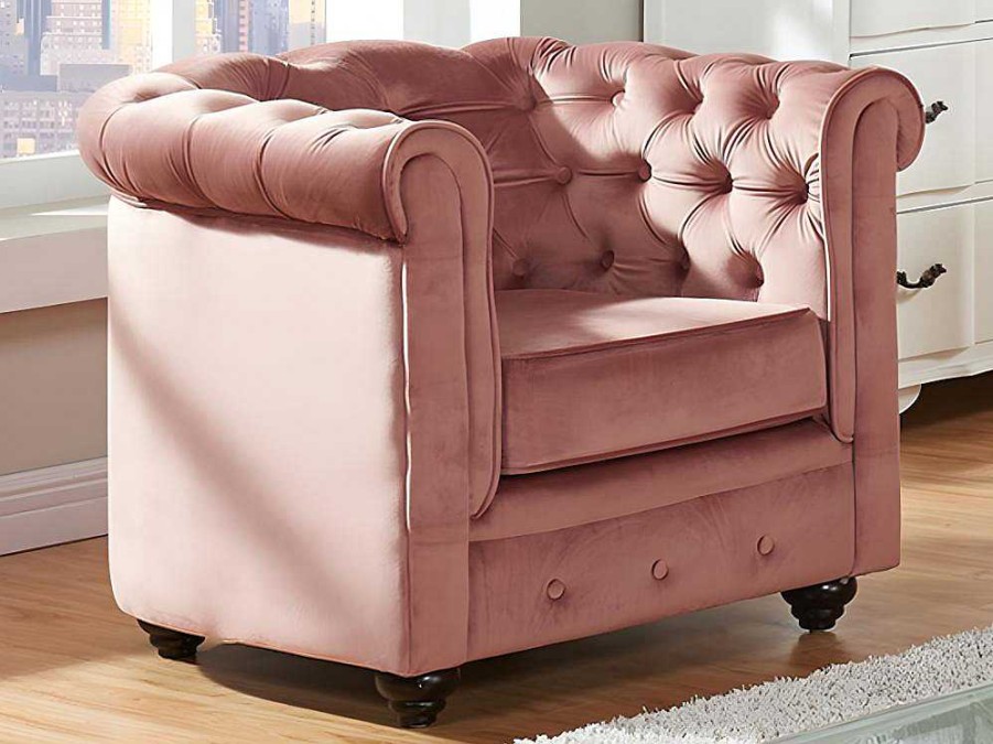 Vente-unique Fauteuil Stof | Set Van 2 Fauteuils Chesterfield - Fluweel - Pastel Roze