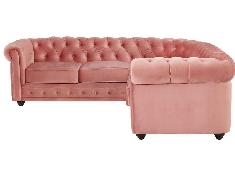 Vente-unique Chesterfield Zitbank | Hoekbank Van Fluweel Chesterfield - Pastel Roze