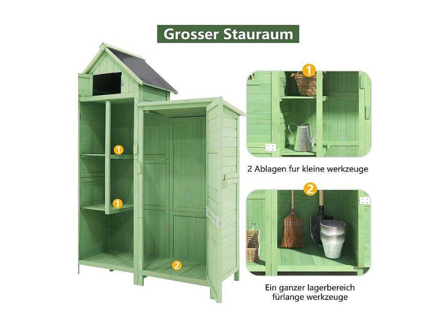 Vente-unique Tuinhuis | Massief Houten Tuinhuis Met Pvc Schuin Dak - 2 Planken 3 Klapdeuren - L118 X D54 X H173 Cm - Groen