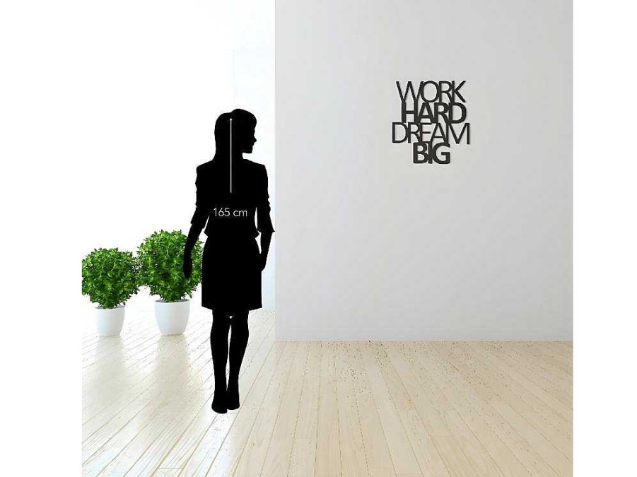 EPIKASA Decoratieve Wandplaat | Metalen Decoratie Work Hard Dream Big 1, Zwart, 65X1,5X70 Cm, Epikasa